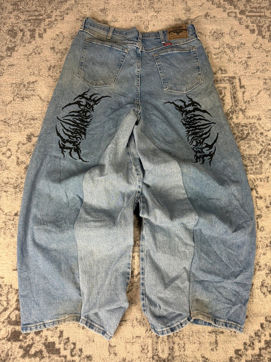 Pantalon baggy jean large skater Japanese balloon streetwear JNCO y2k vintage hip-hop 34US n•68
