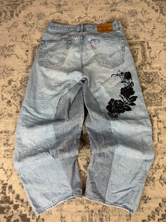 Pantalon baggy jean large skater Japanese balloon streetwear JNCO y2k vintage hip-hop 31US n•69