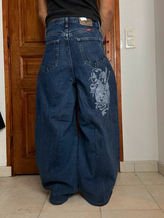 Pantalon baggy jean large skater Japanese balloon streetwear JNCO y2k vintage hip-hop 32US n•153