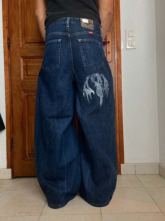 Pantalon baggy jean large skater Japanese balloon streetwear JNCO y2k vintage hip-hop 30US n•154