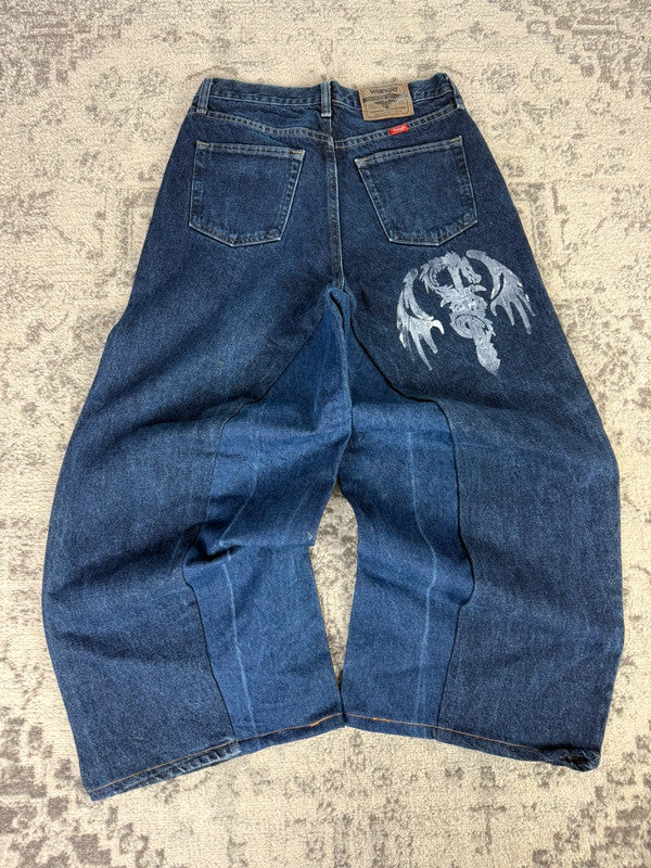 Pantalon baggy jean large skater Japanese balloon streetwear JNCO y2k vintage hip-hop 30US n•154