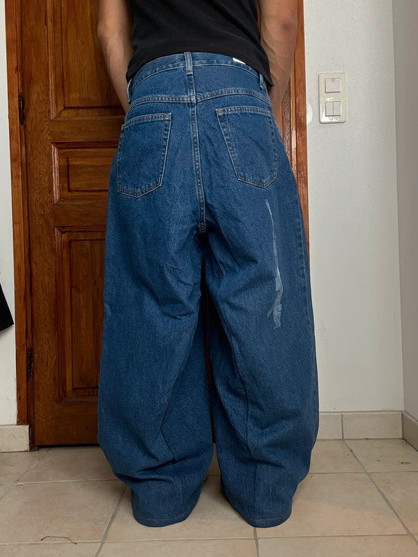 Pantalon baggy jean large skater Japanese balloon streetwear JNCO y2k vintage hip-hop M n•156