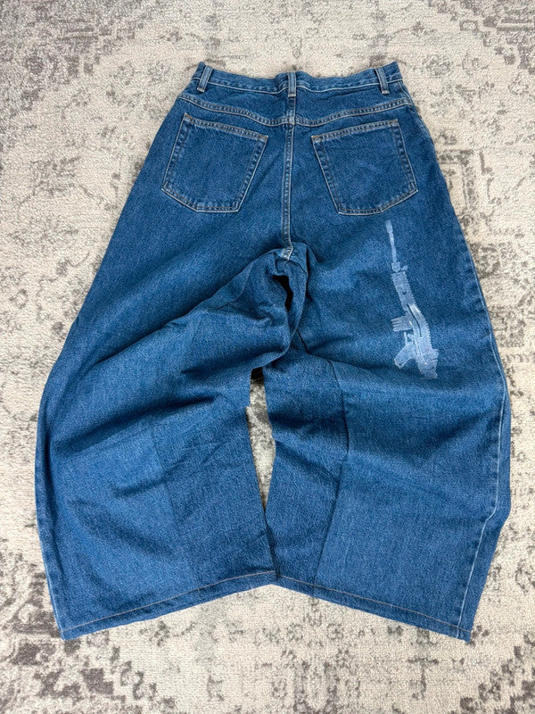 Pantalon baggy jean large skater Japanese balloon streetwear JNCO y2k vintage hip-hop M n•156