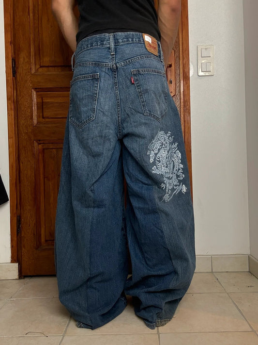 Pantalon baggy jean large skater Japanese balloon streetwear JNCO y2k vintage hip-hop 34US n•157