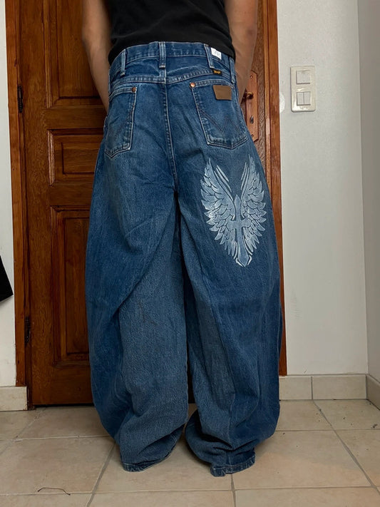 Pantalon baggy jean large skater Japanese balloon streetwear JNCO y2k vintage hip-hop 32US n•158