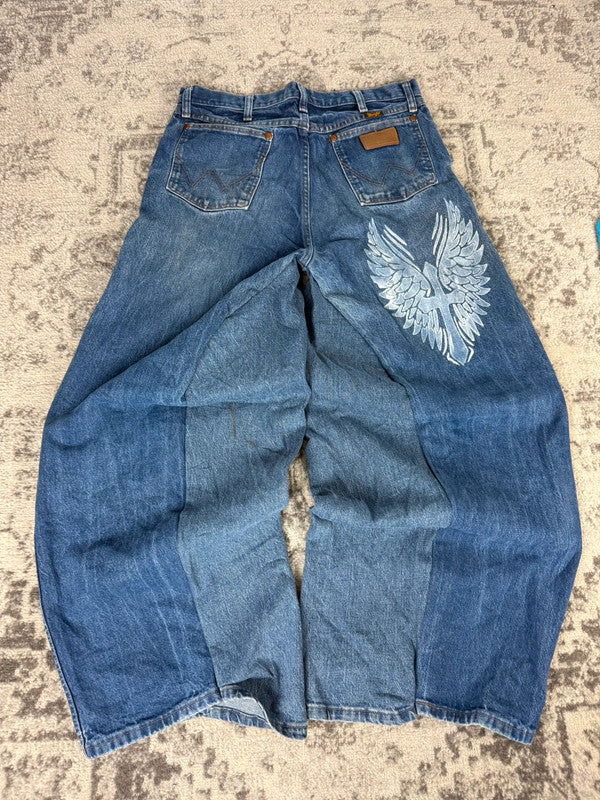 Pantalon baggy jean large skater Japanese balloon streetwear JNCO y2k vintage hip-hop 32US n•158