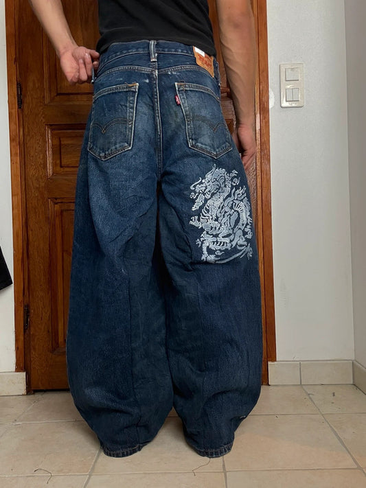 Pantalon baggy jean large Japanese balloon streetwear JNCO y2k vintage hip-hop taille 32US n•160