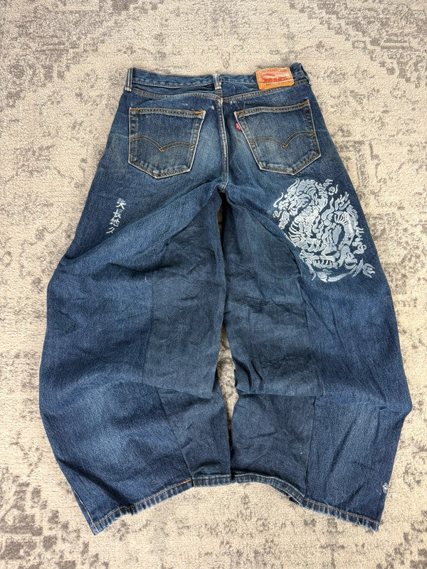 Pantalon baggy jean large Japanese balloon streetwear JNCO y2k vintage hip-hop taille 32US n•160