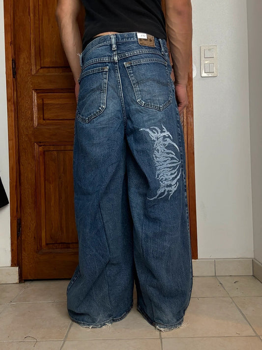 Pantalon baggy jean large Japanese balloon streetwear JNCO y2k vintage hip-hop taille 30US n•161