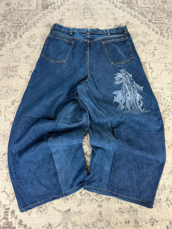 Pantalon baggy jean large Japanese balloon streetwear JNCO y2k vintage hip-hop taille M n•163