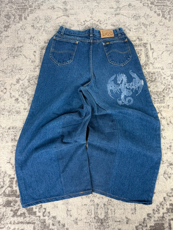 Pantalon baggy jean large Japanese balloon streetwear JNCO y2k vintage hip-hop taille S n•165