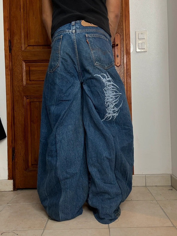 Pantalon baggy jean large Japanese balloon streetwear JNCO y2k vintage hip-hop taille S n•168