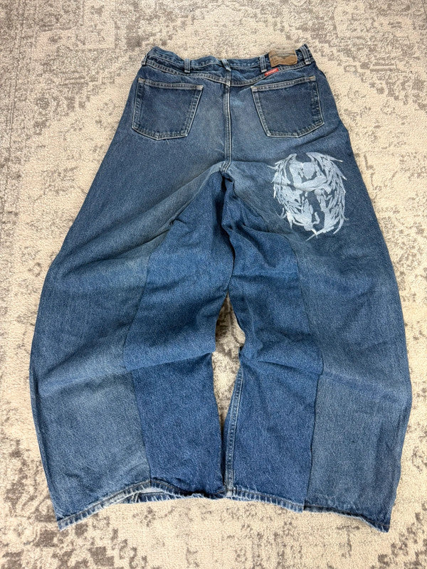 Pantalon baggy jean large Japanese balloon streetwear JNCO y2k vintage hip-hop taille 36US n•173