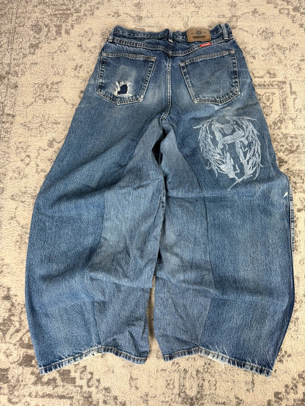 Pantalon baggy jean large Japanese balloon streetwear JNCO y2k vintage hip-hop taille 32US n•174