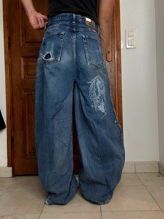 Pantalon baggy jean large Japanese balloon streetwear JNCO y2k vintage hip-hop taille 32US n•174