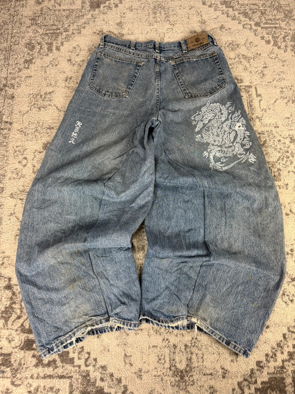 Pantalon baggy jean large Japanese balloon streetwear JNCO y2k vintage hip-hop taille 34US n•175
