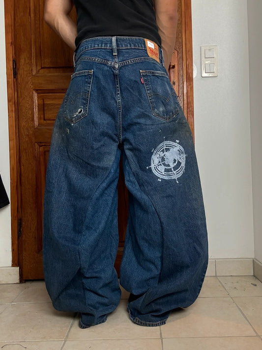 Pantalon baggy jean large Japanese balloon streetwear JNCO y2k vintage hip-hop taille 33US n•179