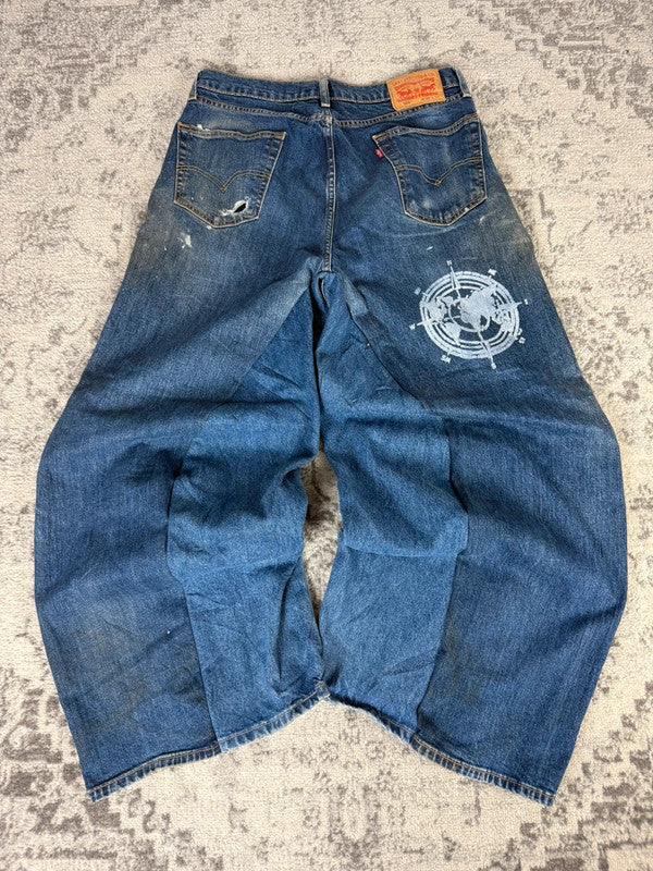 Pantalon baggy jean large Japanese balloon streetwear JNCO y2k vintage hip-hop taille 33US n•179