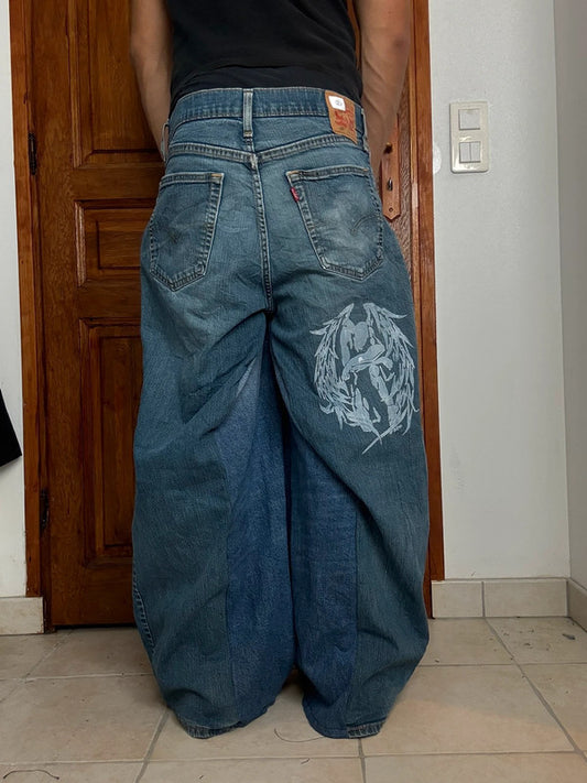 Pantalon baggy jean large Japanese balloon streetwear JNCO y2k vintage hip-hop taille 33US n•180