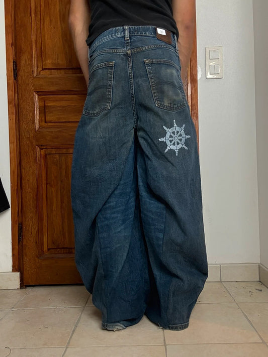 Pantalon baggy jean large Japanese balloon streetwear JNCO y2k vintage hip-hop taille 32US n•180