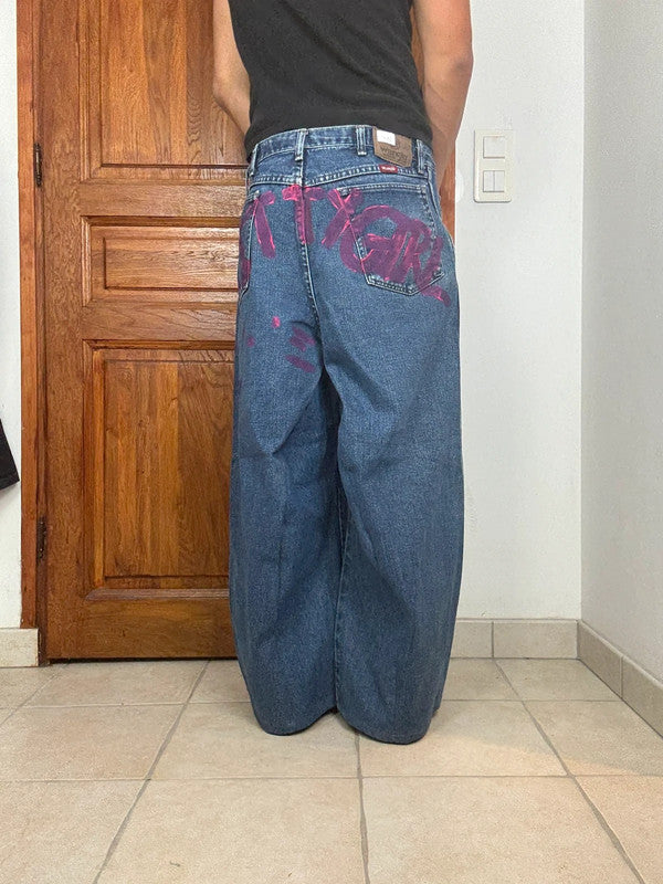 Pantalon baggy jean large Japanese balloon streetwear JNCO y2k vintage hip-hop taille M n•187