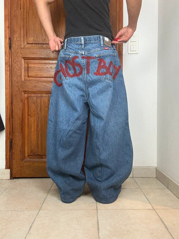 Pantalon baggy jean large Japanese balloon streetwear JNCO y2k vintage hip-hop taille L n•190