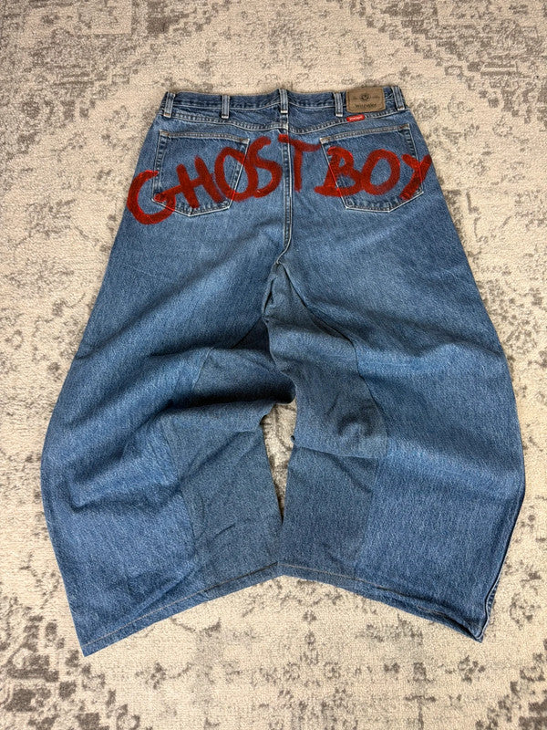 Pantalon baggy jean large Japanese balloon streetwear JNCO y2k vintage hip-hop taille L n•190