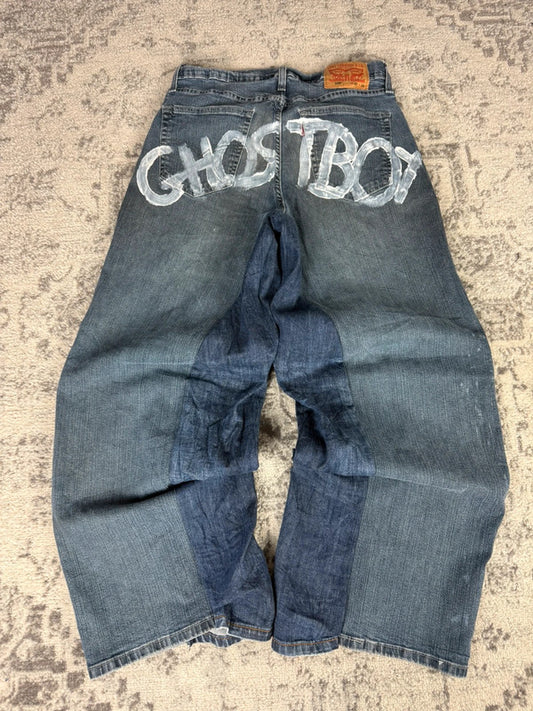 Pantalon baggy jean large Japanese balloon streetwear JNCO y2k vintage hip-hop taille 32US n•195