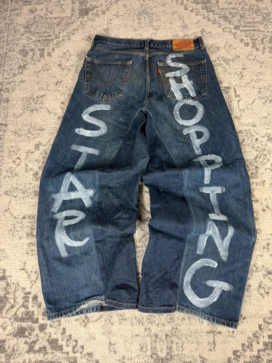 Pantalon baggy jean large Japanese balloon streetwear JNCO y2k vintage hip-hop taille 34US n•197