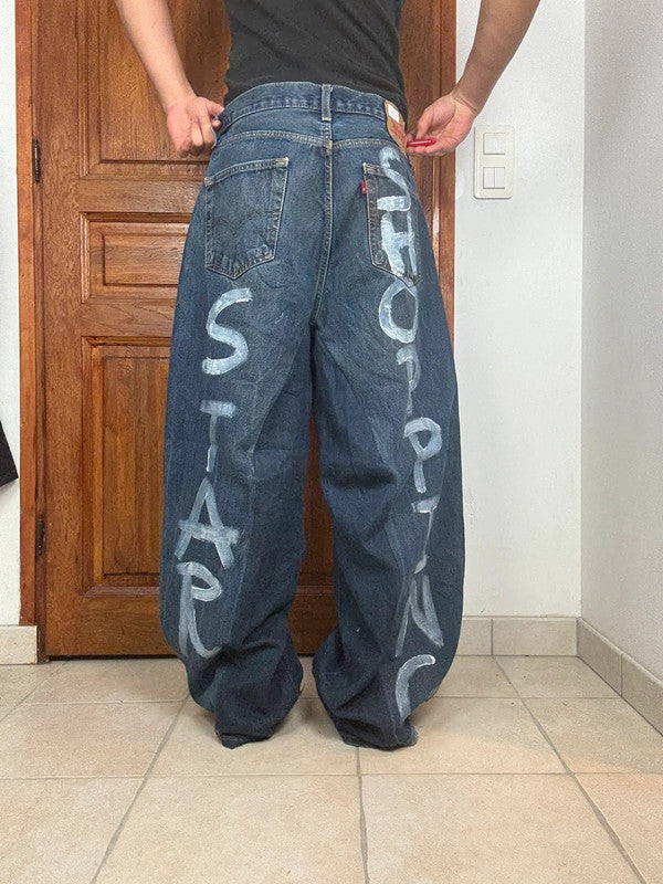 Pantalon baggy jean large Japanese balloon streetwear JNCO y2k vintage hip-hop taille 34US n•197