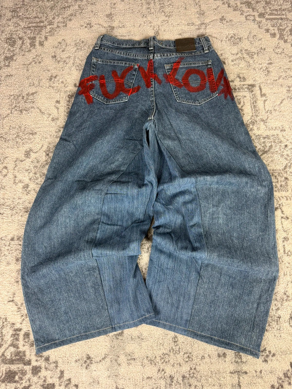 Pantalon baggy jean large Japanese balloon streetwear JNCO y2k vintage hip-hop taille 31US n•198