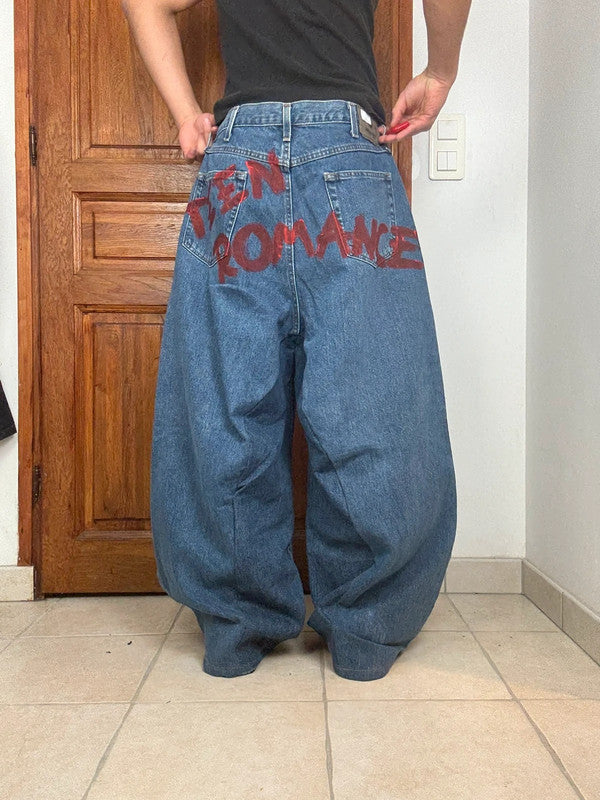 Pantalon baggy jean large Japanese balloon streetwear JNCO y2k vintage hip-hop taille 36US n•199