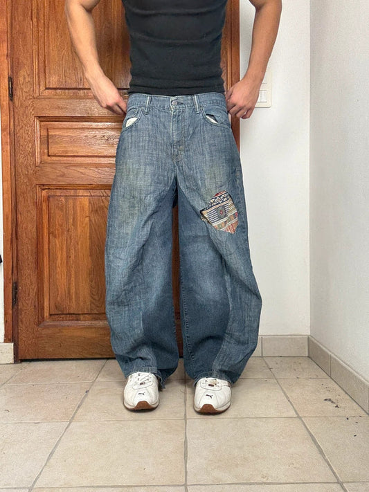 Pantalon baggy jean large Japanese balloon streetwear JNCO y2k vintage hip-hop taille 34US n•244
