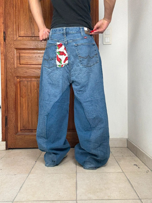 Pantalon baggy jean large Japanese balloon streetwear JNCO y2k vintage hip-hop taille 38US n•249