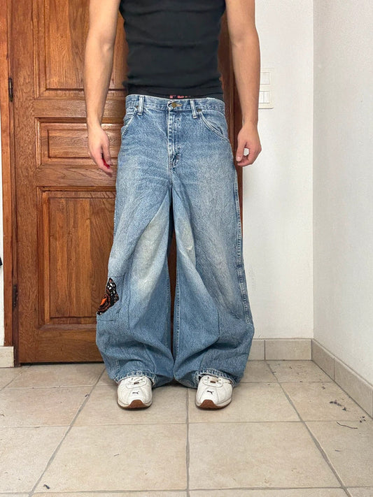 Pantalon baggy jean large Japanese balloon streetwear JNCO y2k vintage hip-hop taille 32US n•254