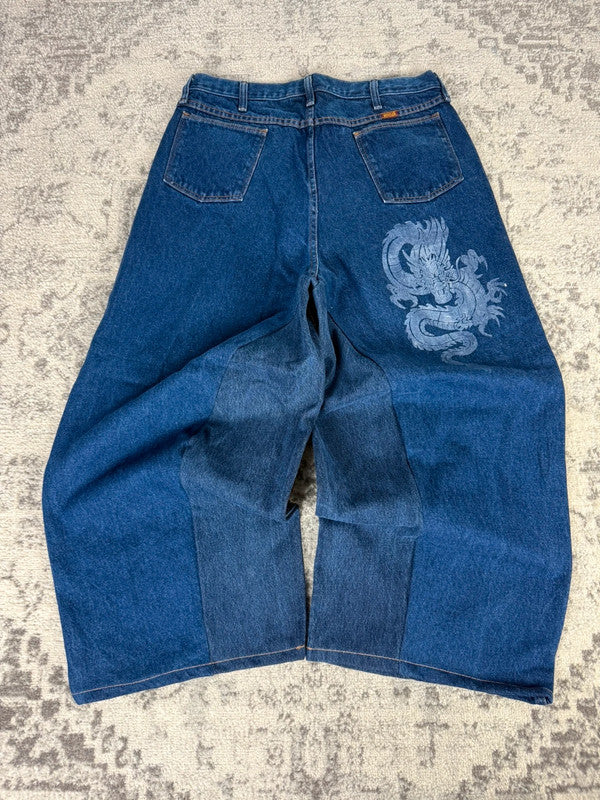 Pantalon baggy jean large skater Japanese balloon streetwear JNCO y2k vintage hip-hop L n•152