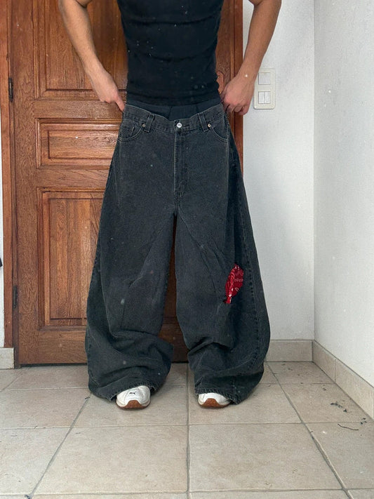 Pantalon baggy jean large Japanese balloon streetwear JNCO y2k vintage hip-hop taille 38US n•257