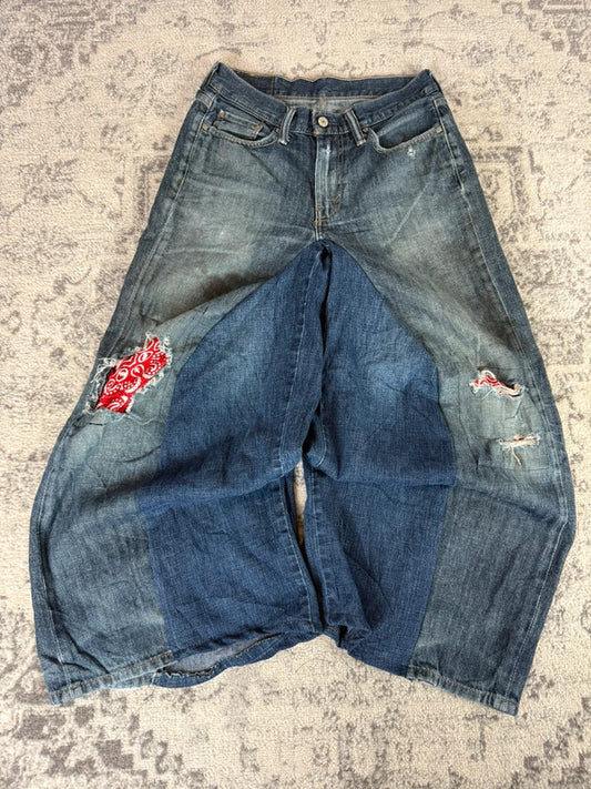 Pantalon baggy jean large Japanese balloon streetwear JNCO y2k vintage hip-hop taille XS n•261