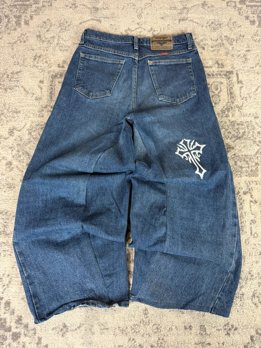 Pantalon baggy jean large Japanese balloon streetwear JNCO y2k vintage hip-hop taille XS n•263