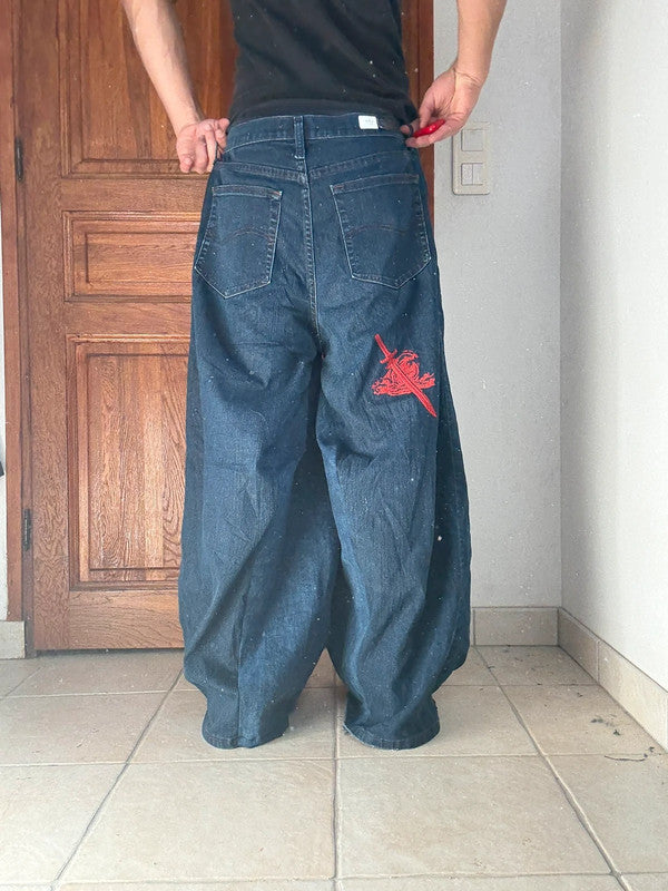 Pantalon baggy jean large Japanese balloon streetwear JNCO y2k vintage hip-hop taille M n•264