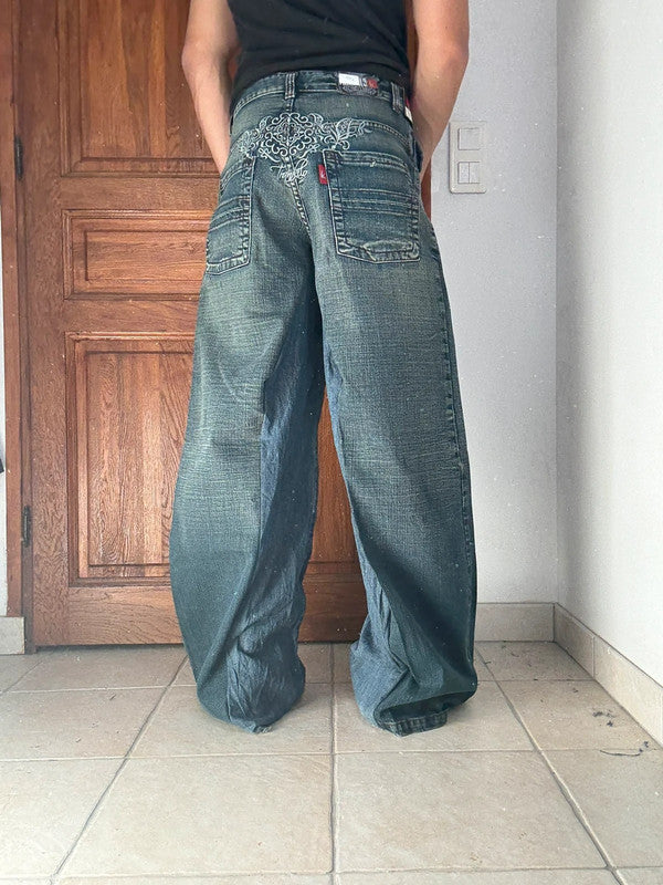 Pantalon baggy jean large Japanese balloon streetwear JNCO y2k vintage hip-hop taille 28US n•266