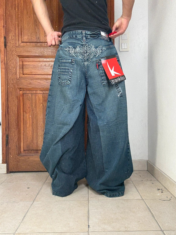 Pantalon baggy jean large Japanese balloon streetwear JNCO y2k vintage hip-hop taille 36US n•268