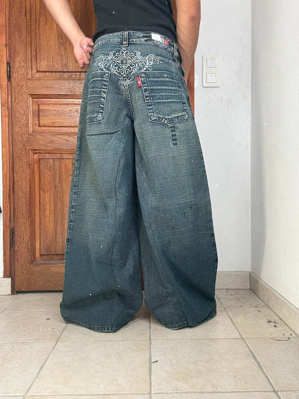 Pantalon baggy jean large Japanese balloon streetwear JNCO y2k vintage hip-hop taille 30US n•269