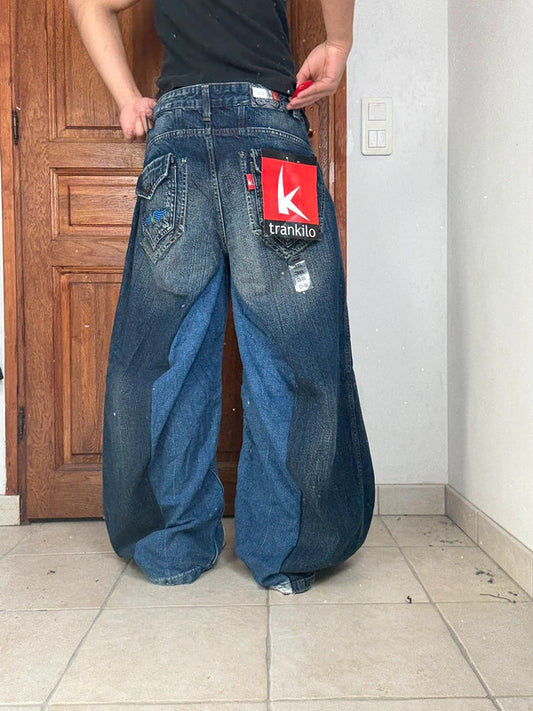 Pantalon baggy jean large Japanese balloon streetwear JNCO y2k vintage hip-hop taille XL n•272