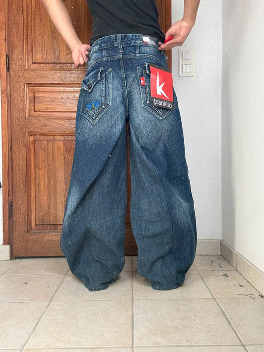 Pantalon baggy jean large Japanese balloon streetwear JNCO y2k vintage hip-hop taille 32US n•273