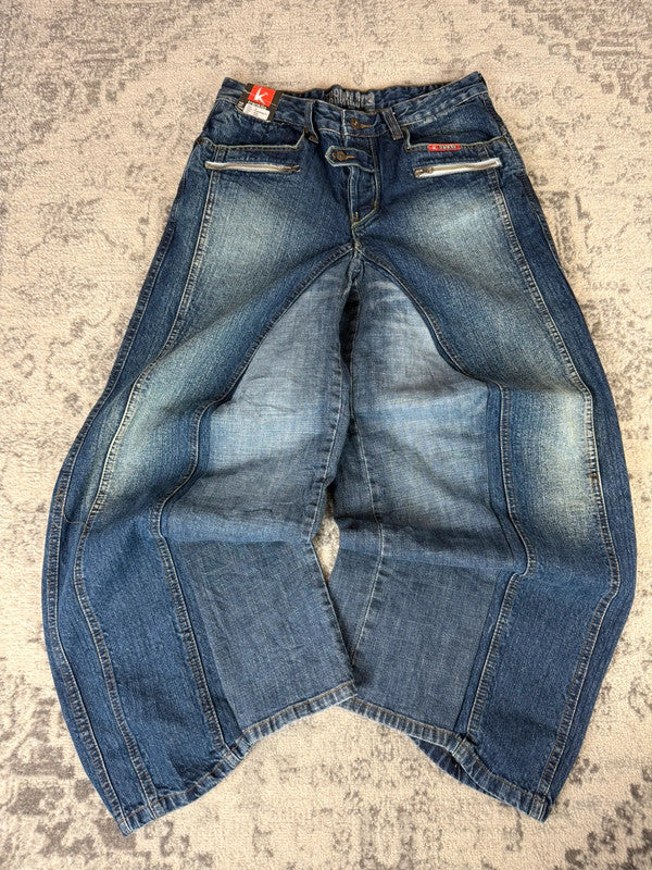 Pantalon baggy jean large Japanese balloon streetwear JNCO y2k vintage hip-hop taille 32US n•273