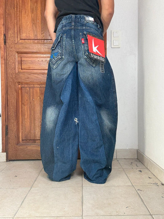 Pantalon baggy jean large Japanese balloon streetwear JNCO y2k vintage hip-hop taille 30US n•275