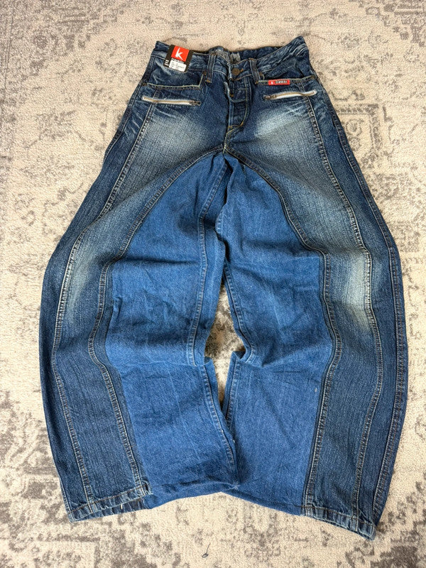 Pantalon baggy jean large Japanese balloon streetwear JNCO y2k vintage hip-hop taille 30US n•275