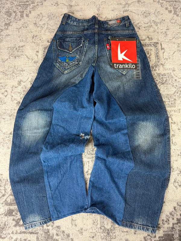 Pantalon baggy jean large Japanese balloon streetwear JNCO y2k vintage hip-hop taille 30US n•275