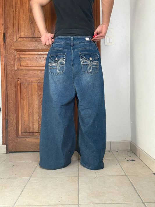 Pantalon baggy jean large Japanese balloon streetwear JNCO y2k vintage hip-hop taille XL n•281